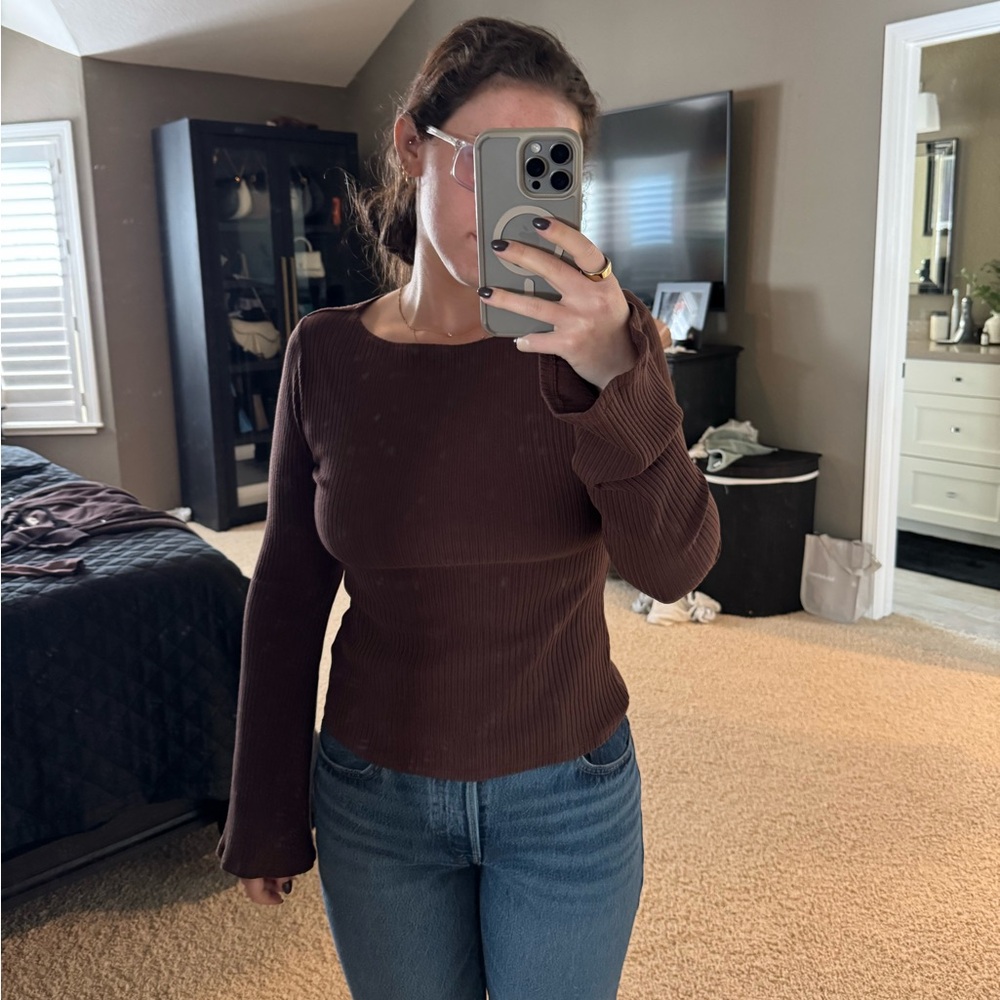 Reformation Chocolate Ribbed Knit Top